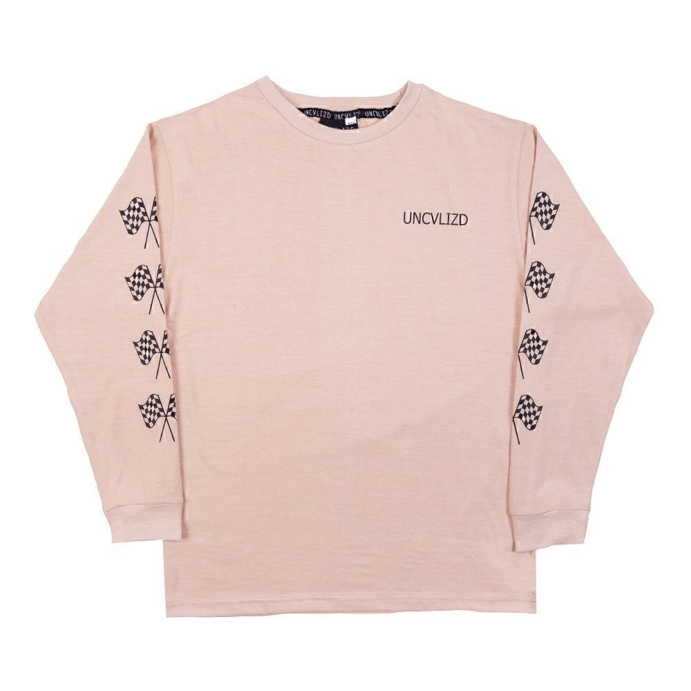 Checkered Flags Long Sleeve T-Shirt- Sand Size Large